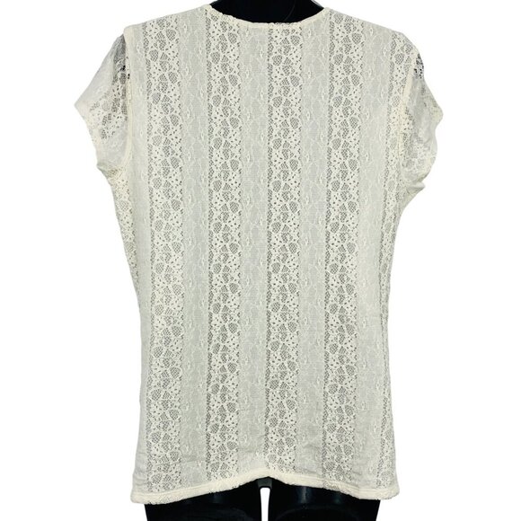 Alfani Women Top Blouse Size Large L Lace V-Neck Blouse Ivory Short Sleeve New - Picture 5 of 7